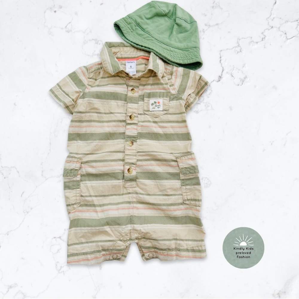 Carters | size 6m BNWOT safari style romper with matching hat.